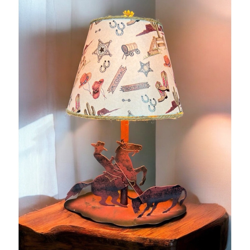 Western Cowboy Horse VTG Metal Table Lamp Ranch Rodeo Lodge Decor 19"